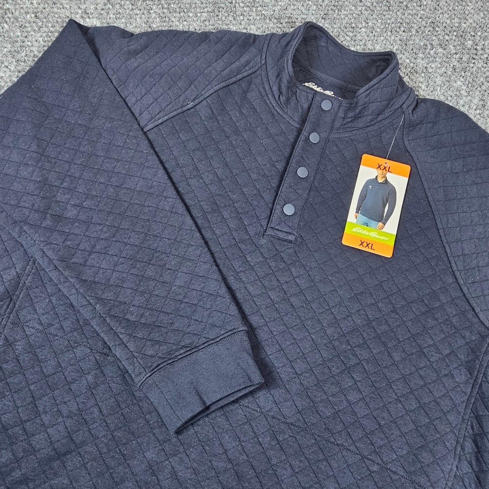 Eddie Bauer Mens Quilted Snap Neck Pullover Sweatshirt Navy Blue XXL NWT